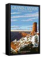 Grand Canyon National Park - Watchtower and Snow-Lantern Press-Framed Stretched Canvas