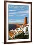 Grand Canyon National Park - Watchtower and Snow-Lantern Press-Framed Art Print