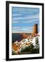 Grand Canyon National Park - Watchtower and Snow-Lantern Press-Framed Art Print