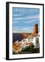 Grand Canyon National Park - Watchtower and Snow-Lantern Press-Framed Art Print