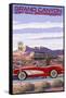 Grand Canyon Railway, Arizona - Route 66 - Corvette with Red Rocks-Lantern Press-Framed Stretched Canvas