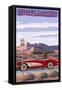 Grand Canyon Railway, Arizona - Route 66 - Corvette with Red Rocks-Lantern Press-Framed Stretched Canvas
