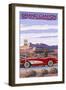 Grand Canyon Railway, Arizona - Route 66 - Corvette with Red Rocks-Lantern Press-Framed Art Print