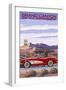 Grand Canyon Railway, Arizona - Route 66 - Corvette with Red Rocks-Lantern Press-Framed Art Print