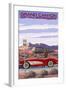 Grand Canyon Railway, Arizona - Route 66 - Corvette with Red Rocks-Lantern Press-Framed Art Print