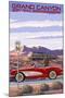 Grand Canyon Railway, Arizona - Route 66 - Corvette with Red Rocks-Lantern Press-Mounted Art Print