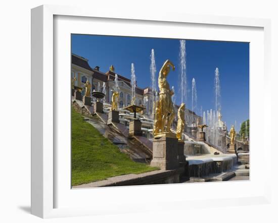 Grand Cascade Fountains, Peterhof, Saint Petersburg, Russia-Walter Bibikow-Framed Premium Photographic Print