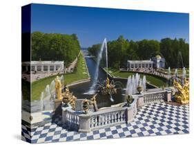 Grand Cascade Fountains, Peterhof, Saint Petersburg, Russia-Walter Bibikow-Stretched Canvas