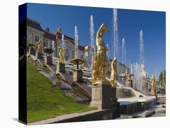 Grand Cascade Fountains, Peterhof, Saint Petersburg, Russia-Walter Bibikow-Stretched Canvas