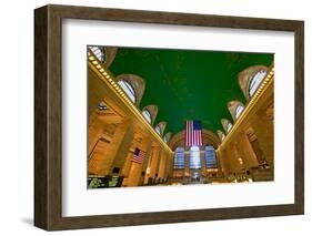 Grand Central Station panoramic view with American Flag at Amtrak Station in New York City, NY-null-Framed Photographic Print