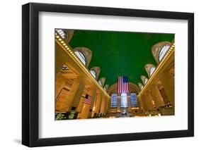 Grand Central Station panoramic view with American Flag at Amtrak Station in New York City, NY-null-Framed Photographic Print