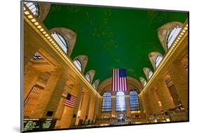 Grand Central Station panoramic view with American Flag at Amtrak Station in New York City, NY-null-Mounted Photographic Print