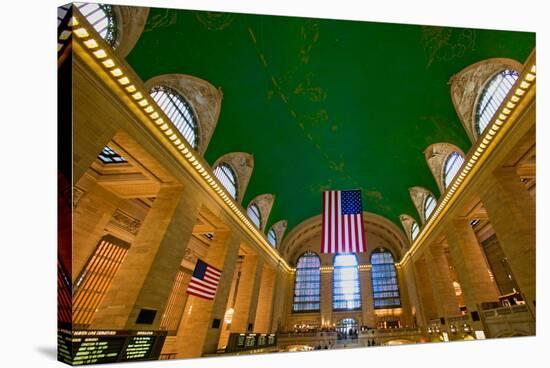 Grand Central Station panoramic view with American Flag at Amtrak Station in New York City, NY-null-Stretched Canvas