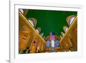 Grand Central Station panoramic view with American Flag at Amtrak Station in New York City, NY-null-Framed Photographic Print