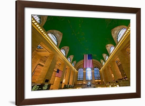 Grand Central Station panoramic view with American Flag at Amtrak Station in New York City, NY-null-Framed Photographic Print