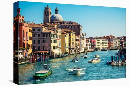 Grand Channel with Boats and Color Architecture in Venice, Italy-yasonya-Stretched Canvas