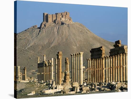 Grand Colonnade and the Arab Castle, Palmyra, Unesco World Heritage Site, Syria, Middle East-Bruno Morandi-Stretched Canvas