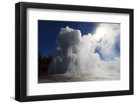 Grand Geyser Erupts and Steam Blocks the Sun-Eleanor-Framed Photographic Print