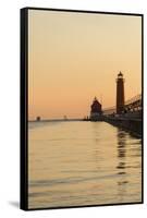 Grand Haven Lighthouse and South Pier at sunset, Michigan, USA-Randa Bishop-Framed Stretched Canvas