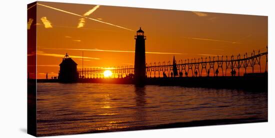 Grand Haven Lighthouse at Sunset, Grand Haven, Michigan, USA-null-Stretched Canvas