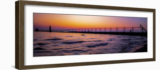 Grand Haven Lighthouse at sunset, Grand Haven, Michigan, USA-null-Framed Photographic Print