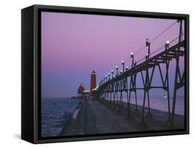 Grand Haven Lighthouse on Lake Michigan, Grand Haven, Michigan, USA-Michael Snell-Framed Stretched Canvas