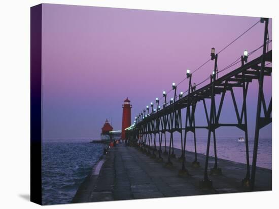 Grand Haven Lighthouse on Lake Michigan, Grand Haven, Michigan, USA-Michael Snell-Stretched Canvas