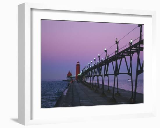 Grand Haven Lighthouse on Lake Michigan, Grand Haven, Michigan, USA-Michael Snell-Framed Photographic Print