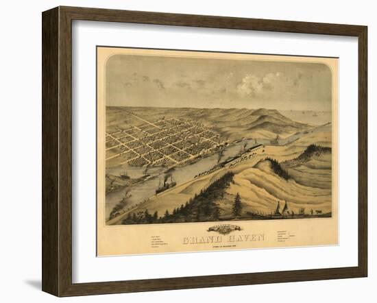 Grand Haven, Michigan - Panoramic Map-Lantern Press-Framed Art Print