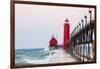 Grand Haven South Pier Lighthouse at Sunrise on Lake Michigan, Ottawa County, Grand Haven, Michigan-Richard and Susan Day-Framed Photographic Print