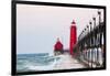 Grand Haven South Pier Lighthouse at Sunrise on Lake Michigan, Ottawa County, Grand Haven, Michigan-Richard and Susan Day-Framed Photographic Print