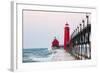 Grand Haven South Pier Lighthouse at Sunrise on Lake Michigan, Ottawa County, Grand Haven, Michigan-Richard and Susan Day-Framed Photographic Print