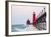 Grand Haven South Pier Lighthouse at Sunrise on Lake Michigan, Ottawa County, Grand Haven, Michigan-Richard and Susan Day-Framed Photographic Print