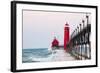 Grand Haven South Pier Lighthouse at Sunrise on Lake Michigan, Ottawa County, Grand Haven, Michigan-Richard and Susan Day-Framed Photographic Print