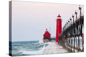 Grand Haven South Pier Lighthouse at Sunrise on Lake Michigan, Ottawa County, Grand Haven, Michigan-Richard and Susan Day-Stretched Canvas