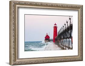 Grand Haven South Pier Lighthouse at Sunrise on Lake Michigan, Ottawa County, Grand Haven, Michigan-Richard and Susan Day-Framed Photographic Print