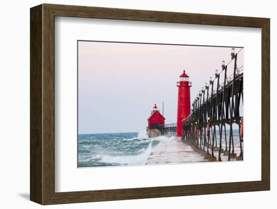 Grand Haven South Pier Lighthouse at Sunrise on Lake Michigan, Ottawa County, Grand Haven, Michigan-Richard and Susan Day-Framed Photographic Print