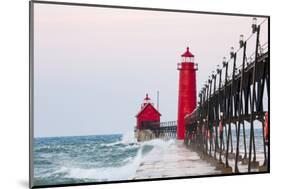 Grand Haven South Pier Lighthouse at Sunrise on Lake Michigan, Ottawa County, Grand Haven, Michigan-Richard and Susan Day-Mounted Photographic Print