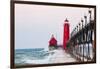 Grand Haven South Pier Lighthouse at Sunrise on Lake Michigan, Ottawa County, Grand Haven, Michigan-Richard and Susan Day-Framed Premium Photographic Print