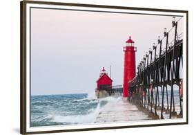 Grand Haven South Pier Lighthouse at Sunrise on Lake Michigan, Ottawa County, Grand Haven, Michigan-Richard and Susan Day-Framed Premium Photographic Print