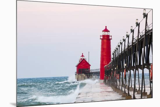 Grand Haven South Pier Lighthouse at Sunrise on Lake Michigan, Ottawa County, Grand Haven, Michigan-Richard and Susan Day-Mounted Premium Photographic Print