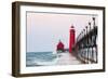 Grand Haven South Pier Lighthouse at Sunrise on Lake Michigan, Ottawa County, Grand Haven, Michigan-Richard and Susan Day-Framed Photographic Print