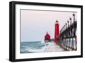 Grand Haven South Pier Lighthouse at Sunrise on Lake Michigan, Ottawa County, Grand Haven, Michigan-Richard and Susan Day-Framed Photographic Print