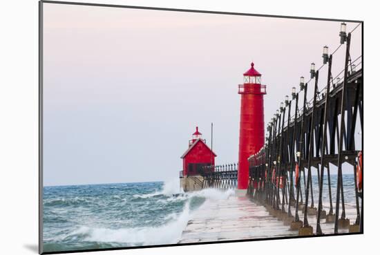 Grand Haven South Pier Lighthouse at Sunrise on Lake Michigan, Ottawa County, Grand Haven, Michigan-Richard and Susan Day-Mounted Photographic Print