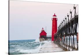 Grand Haven South Pier Lighthouse at Sunrise on Lake Michigan, Ottawa County, Grand Haven, Michigan-Richard and Susan Day-Stretched Canvas