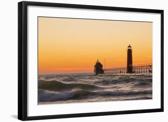 Grand Haven South Pier Lighthouse at Sunset on Lake Michigan, Ottawa County, Grand Haven, Mi-Richard and Susan Day-Framed Photographic Print