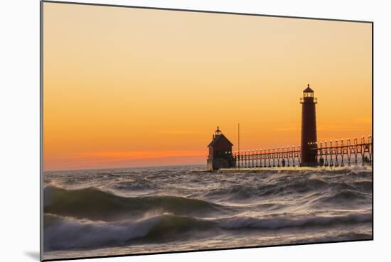 Grand Haven South Pier Lighthouse at Sunset on Lake Michigan, Ottawa County, Grand Haven, Mi-Richard and Susan Day-Mounted Photographic Print