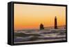 Grand Haven South Pier Lighthouse at Sunset on Lake Michigan, Ottawa County, Grand Haven, Mi-Richard and Susan Day-Framed Stretched Canvas