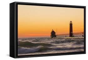 Grand Haven South Pier Lighthouse at Sunset on Lake Michigan, Ottawa County, Grand Haven, Mi-Richard and Susan Day-Framed Stretched Canvas