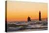 Grand Haven South Pier Lighthouse at Sunset on Lake Michigan, Ottawa County, Grand Haven, Mi-Richard and Susan Day-Stretched Canvas